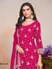 Pink Chinon Sequins Embroidered  Kurti With Pant Dupatta