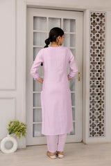 Lavendar Viscose Embroidered  Kurti With Pant Dupatta