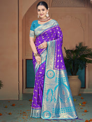 Purple Silk Woven Jacquard Saree