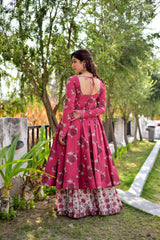 Pink Cotton Silk Digital Printed  Kurti With Sharara Dupatta