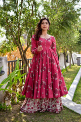 Pink Cotton Silk Digital Printed  Kurti With Sharara Dupatta