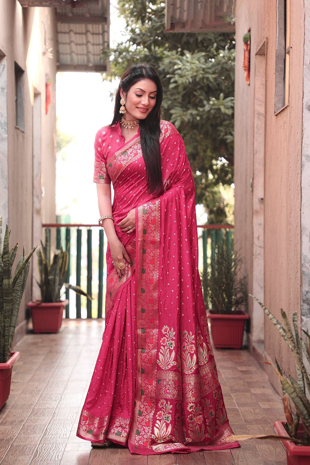 Burgundy Paithani Silk Woven Bandhej Saree