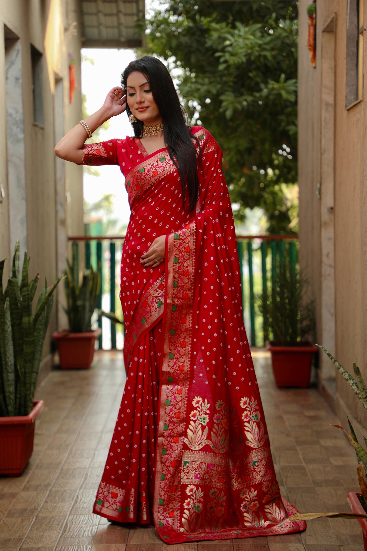 Maroon Paithani Silk Woven Bandhej Saree