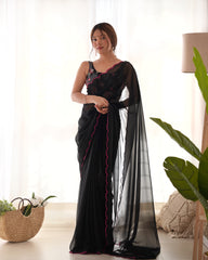 Sari brodé en georgette noire