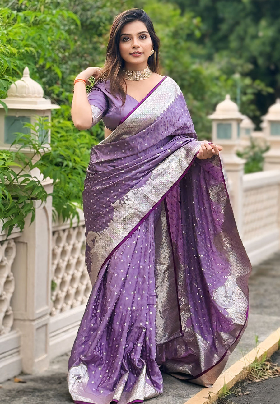 Purple Banarasi Silk Woven Saree