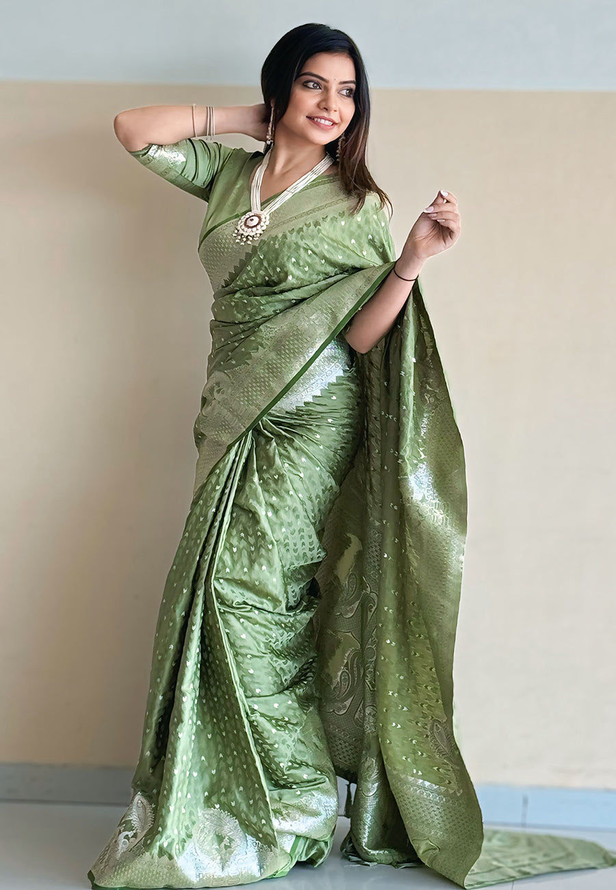 Pista Banarasi Silk Woven Saree