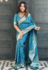 Blue Banarasi Silk Woven Saree