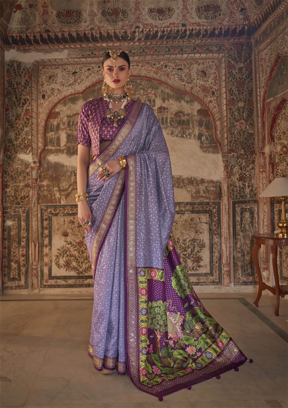 Lavender Viscose Silk Woven Printed Saree