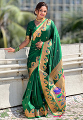 Green Paithani Silk Woven Meenakari Saree