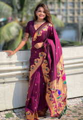 Magenta Paithani Silk Woven Meenakari Saree