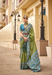 Mehndi Green Silk Patola Print Saree