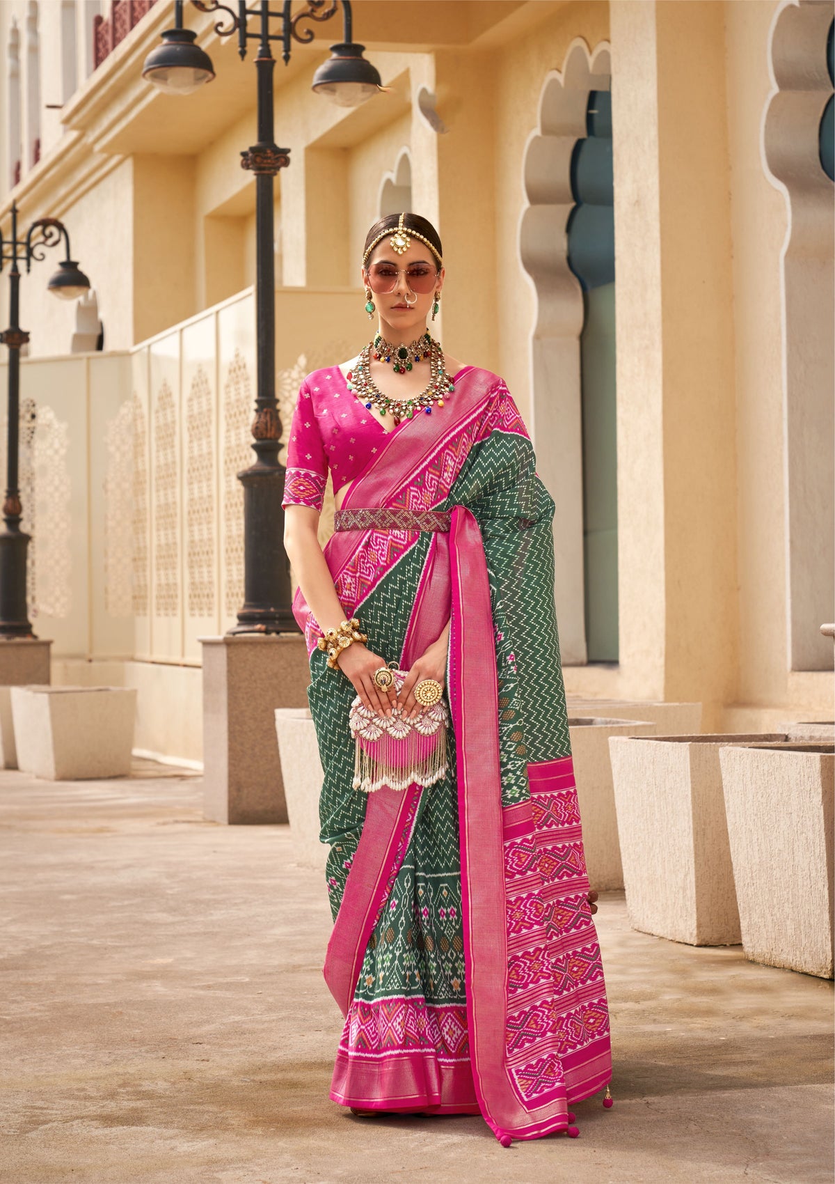 Green Silk Patola Print Saree