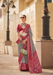 Grey Silk Patola Print Saree