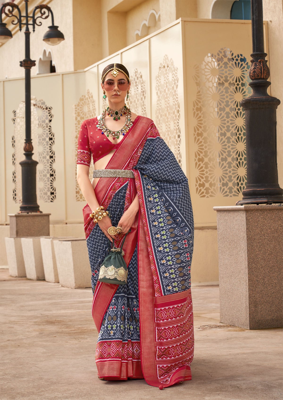 Blue Silk Patola Print Saree