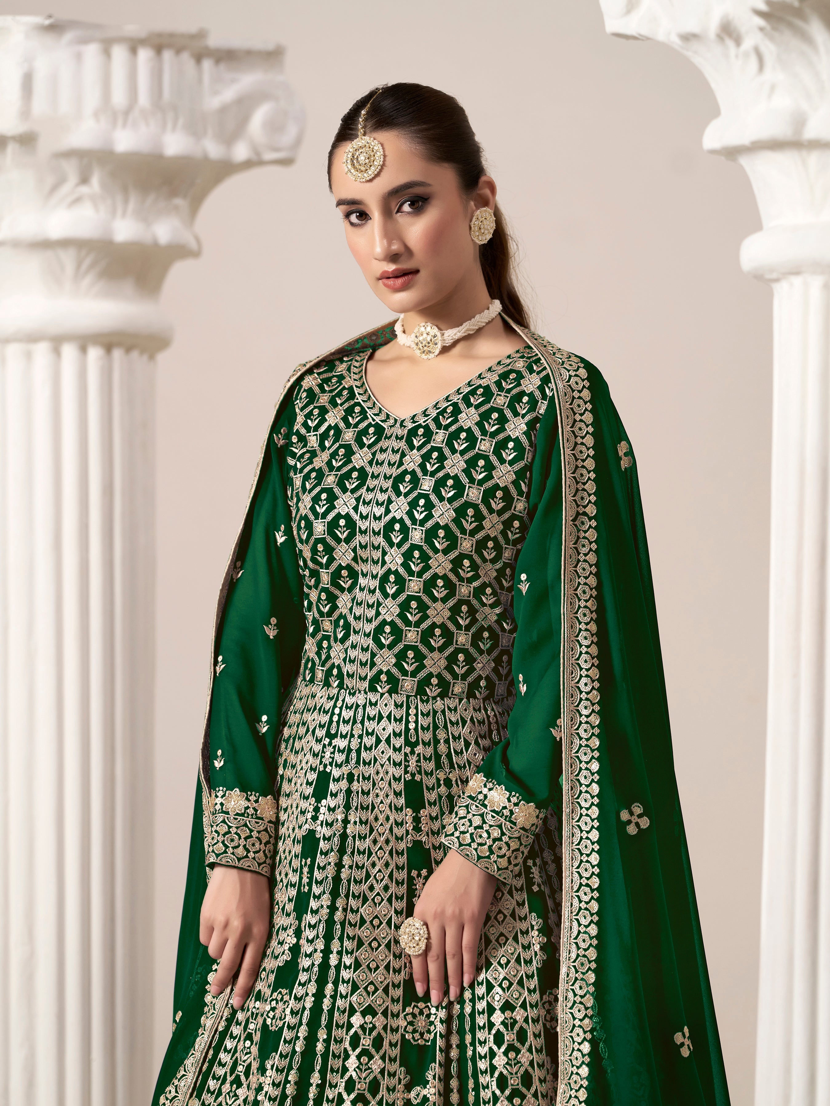 Green Faux Georgette Embroidered  Anarkali Kurti With Bottom Dupatta