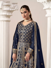 Blue Faux Georgette Embroidered  Anarkali Kurti With Bottom Dupatta