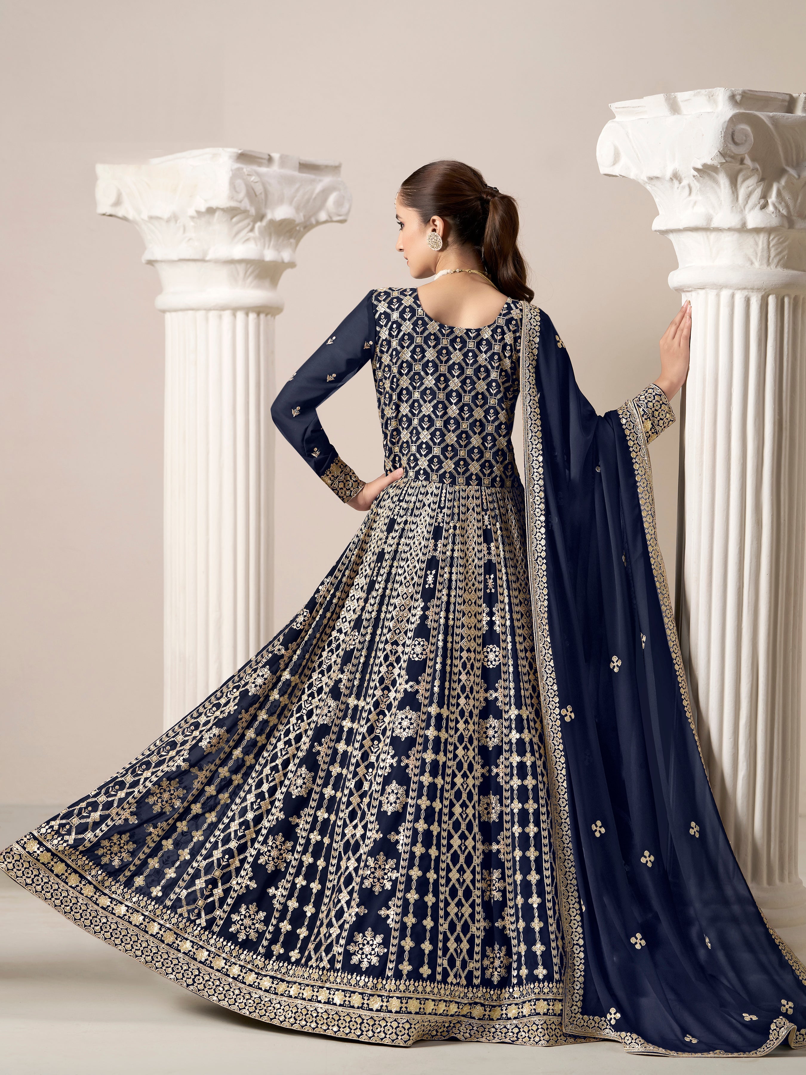 Blue Faux Georgette Embroidered  Anarkali Kurti With Bottom Dupatta