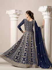 Blue Faux Georgette Embroidered  Anarkali Kurti With Bottom Dupatta