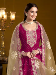 Pink Chanderi Butti Woven Embroidered  Flared Gown