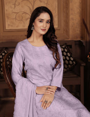 Lavender Chanderi Sequins Embroidered  Kurti With Pant Dupatta