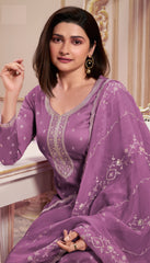 Purple  Silk Georgette Embroidered  Salwar Suit With Pant Dupatta