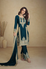 Rama Georgette Embroidered  Salwar Suit With Pant Dupatta