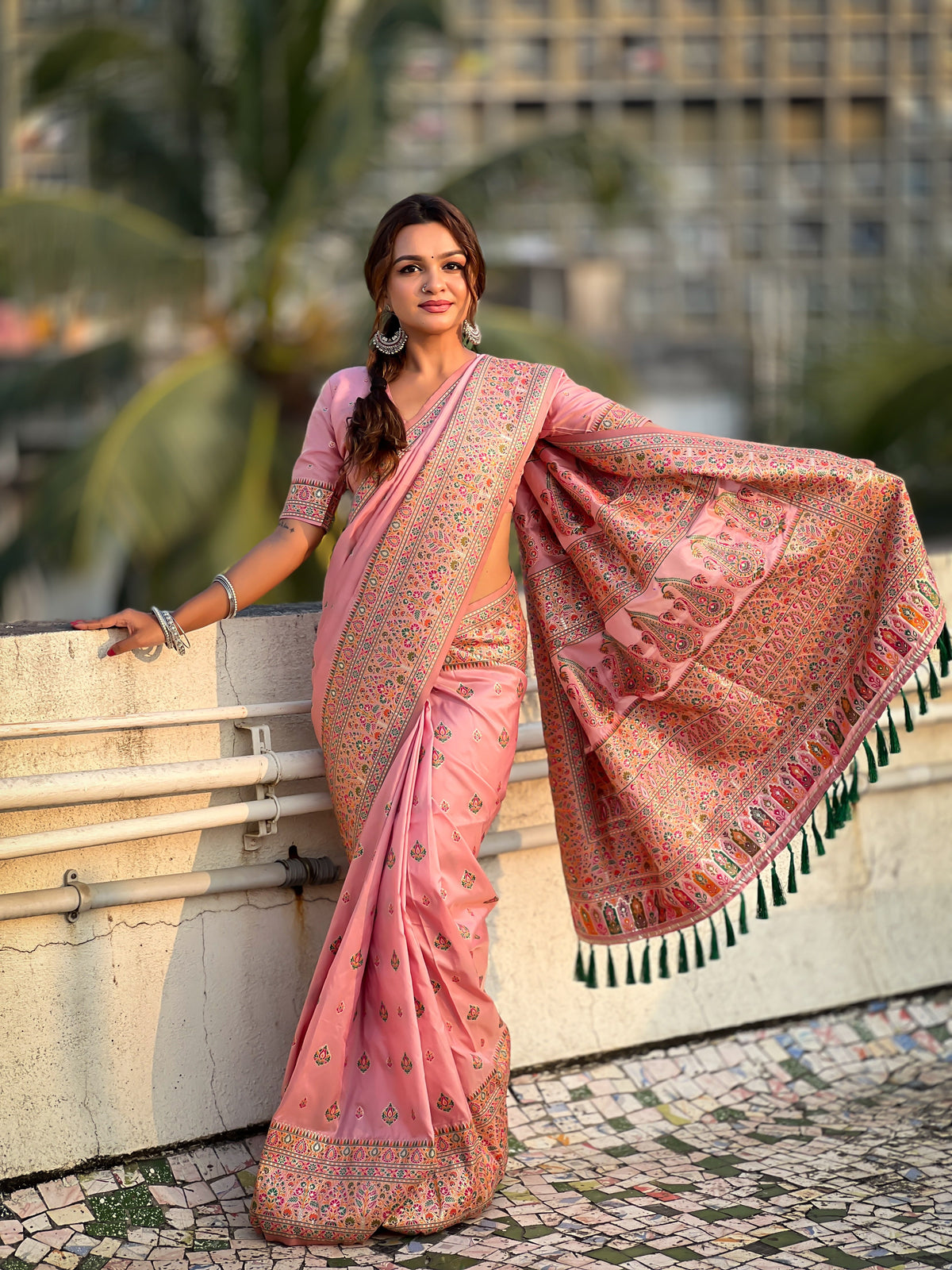 Pink Pashmina Silk Woven Saree