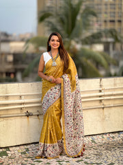 Mustard Katki Silk Kalamkari Saree