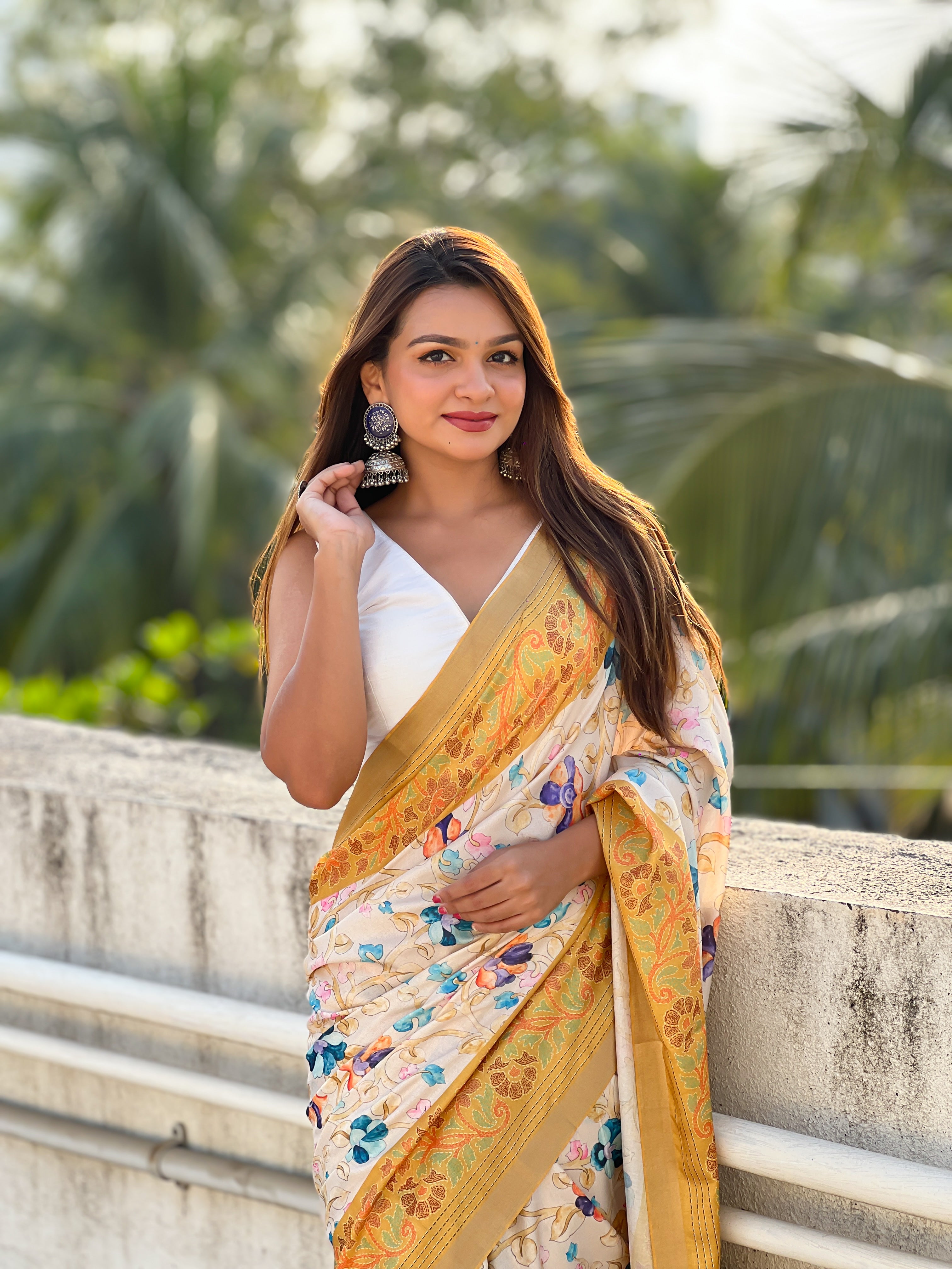 Mustard Tussar Silk Kalamkari woven Saree