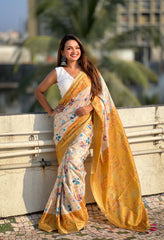 Mustard Tussar Silk Kalamkari woven Saree