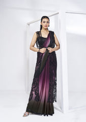 Wine & Black Two Tone Satin Silk Khatli Work Ready to Wear Saree