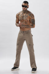 Ash-Grey Cotton Blend Full Length Cargo Pants