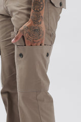 Ash-Grey Cotton Blend Full Length Cargo Pants