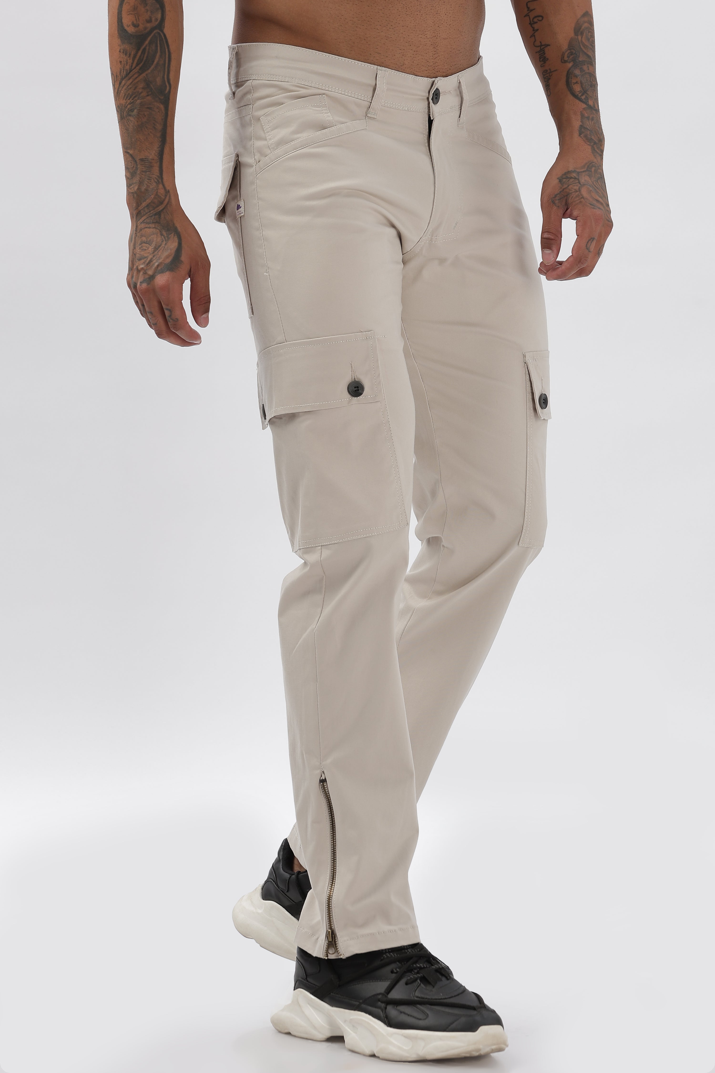 Pantalon cargo long en coton mélangé gris pour homme