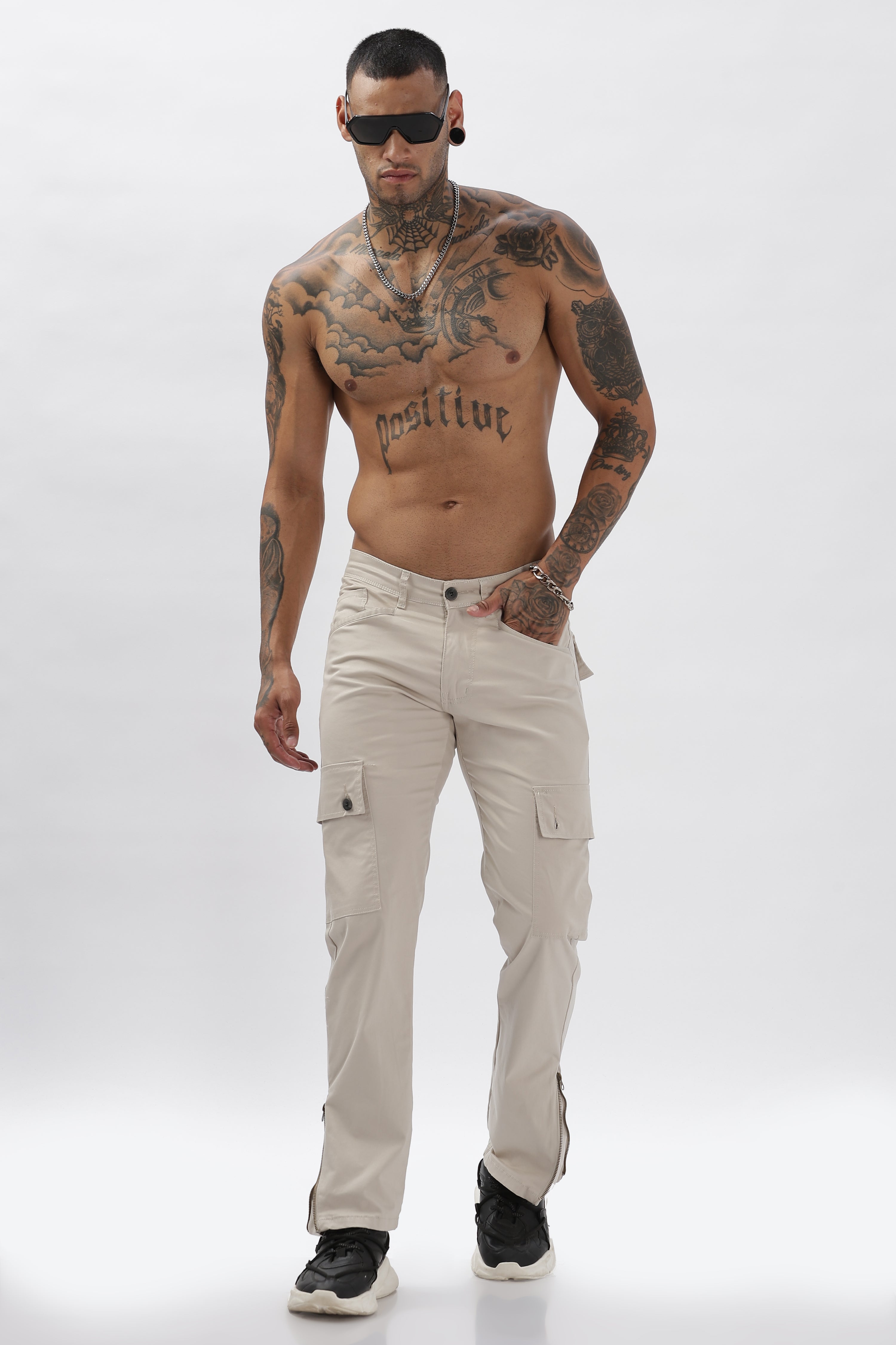 Pantalon cargo long en coton mélangé gris pour homme