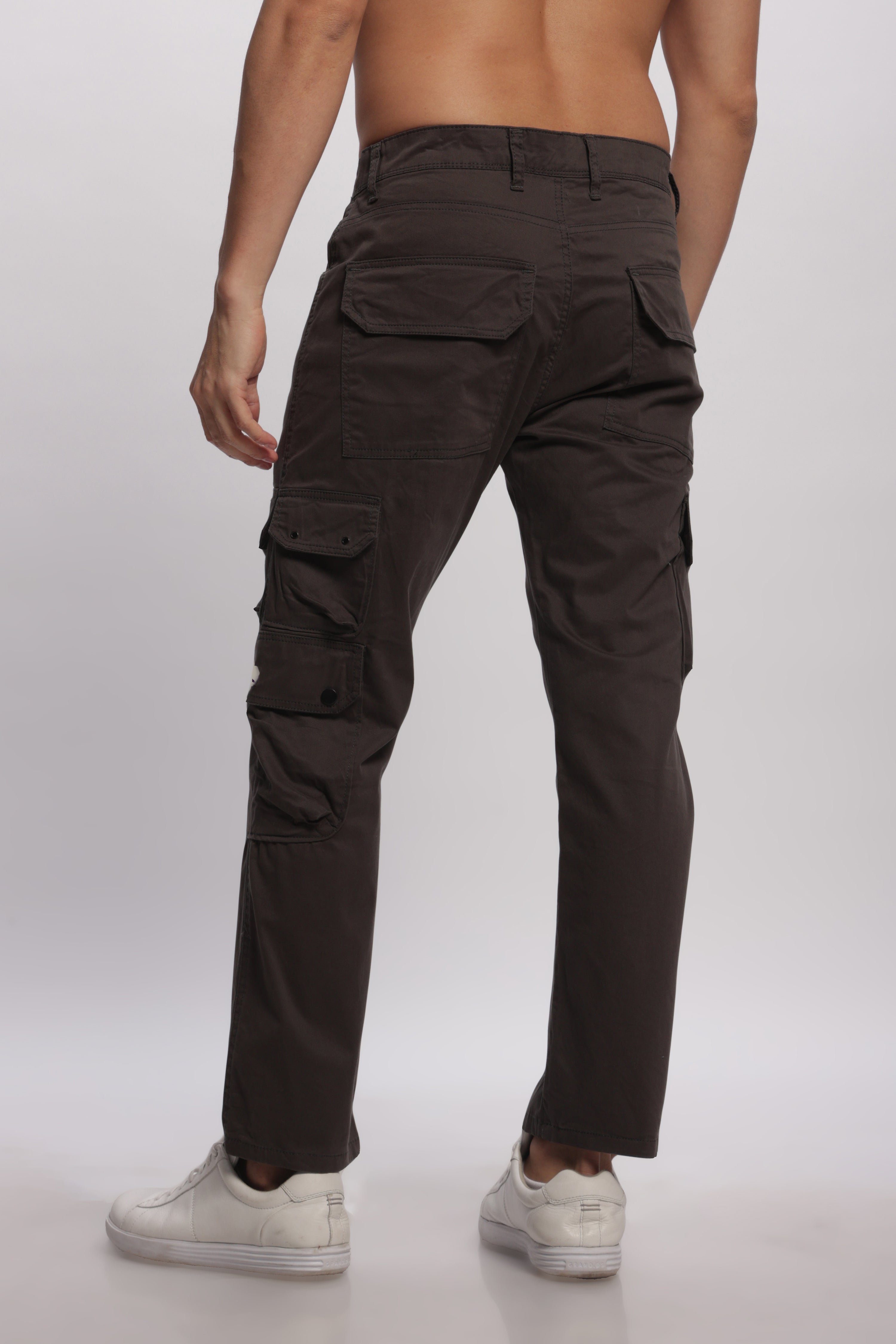 Pantalon cargo long en coton gris pour homme