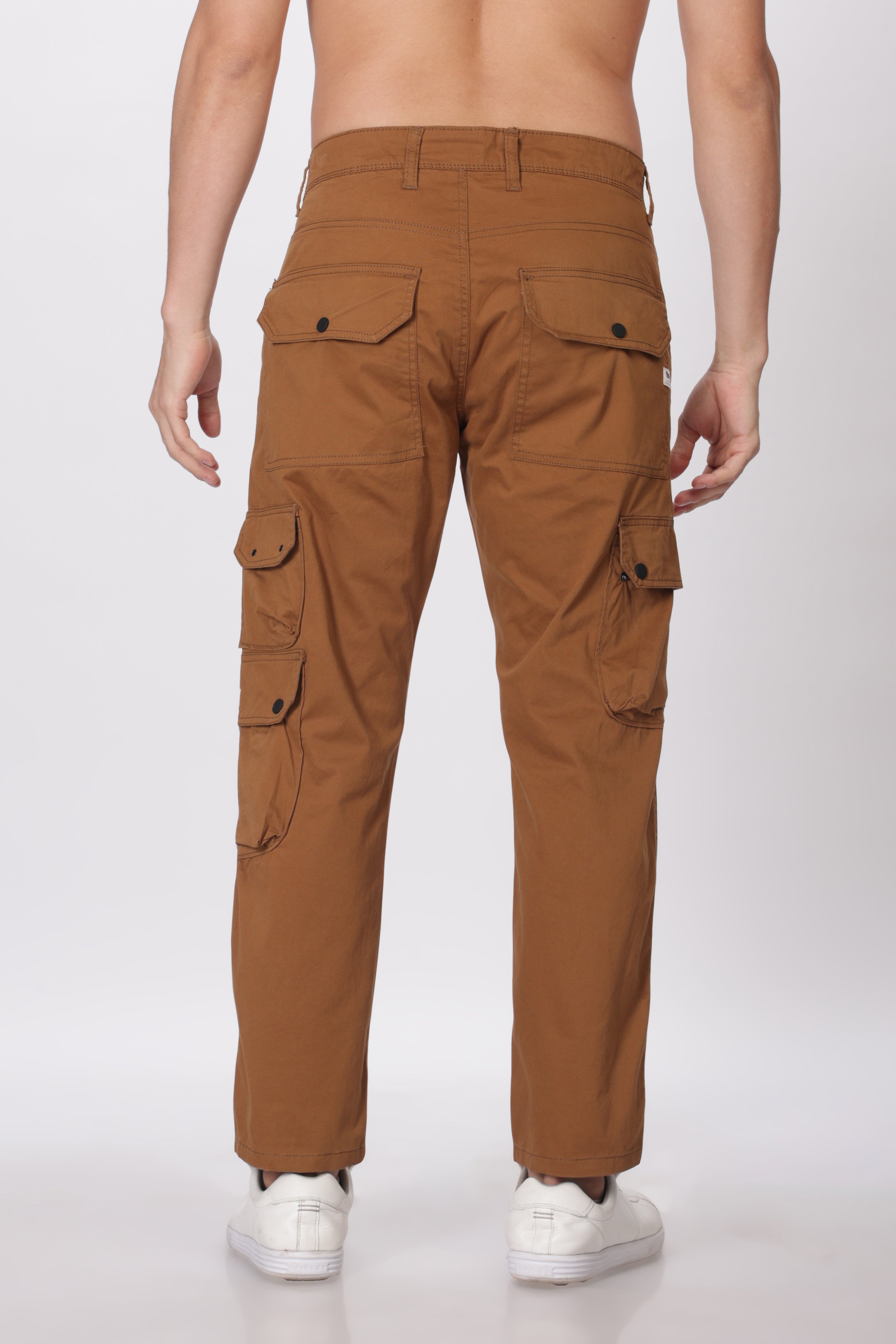 Pantalon cargo long en coton mélangé doré