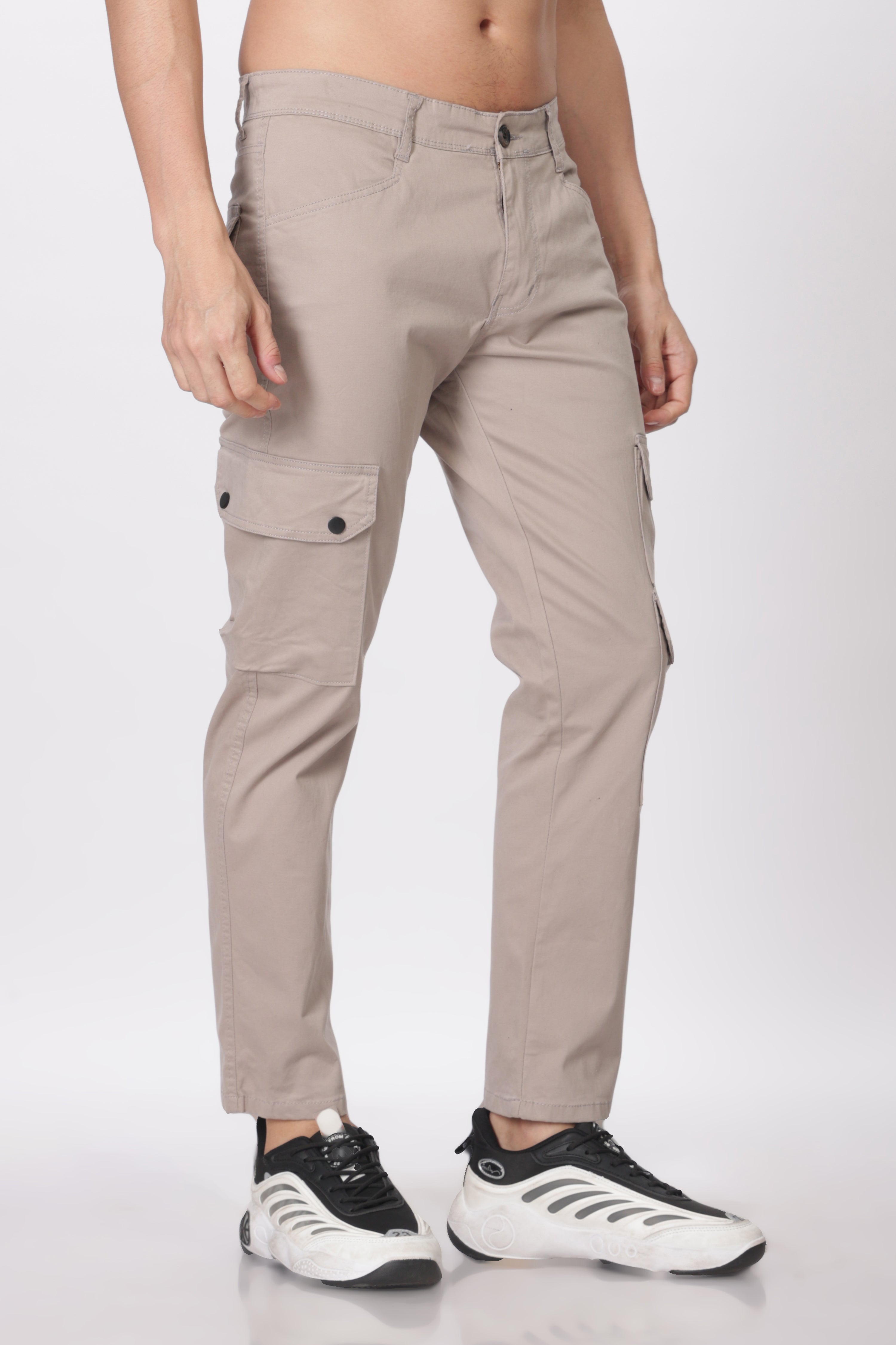 Pantalon cargo long en coton mélangé gris pour homme