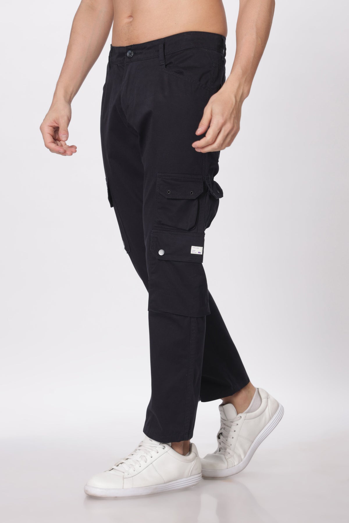 Pantalon cargo long en coton mélangé bleu marine