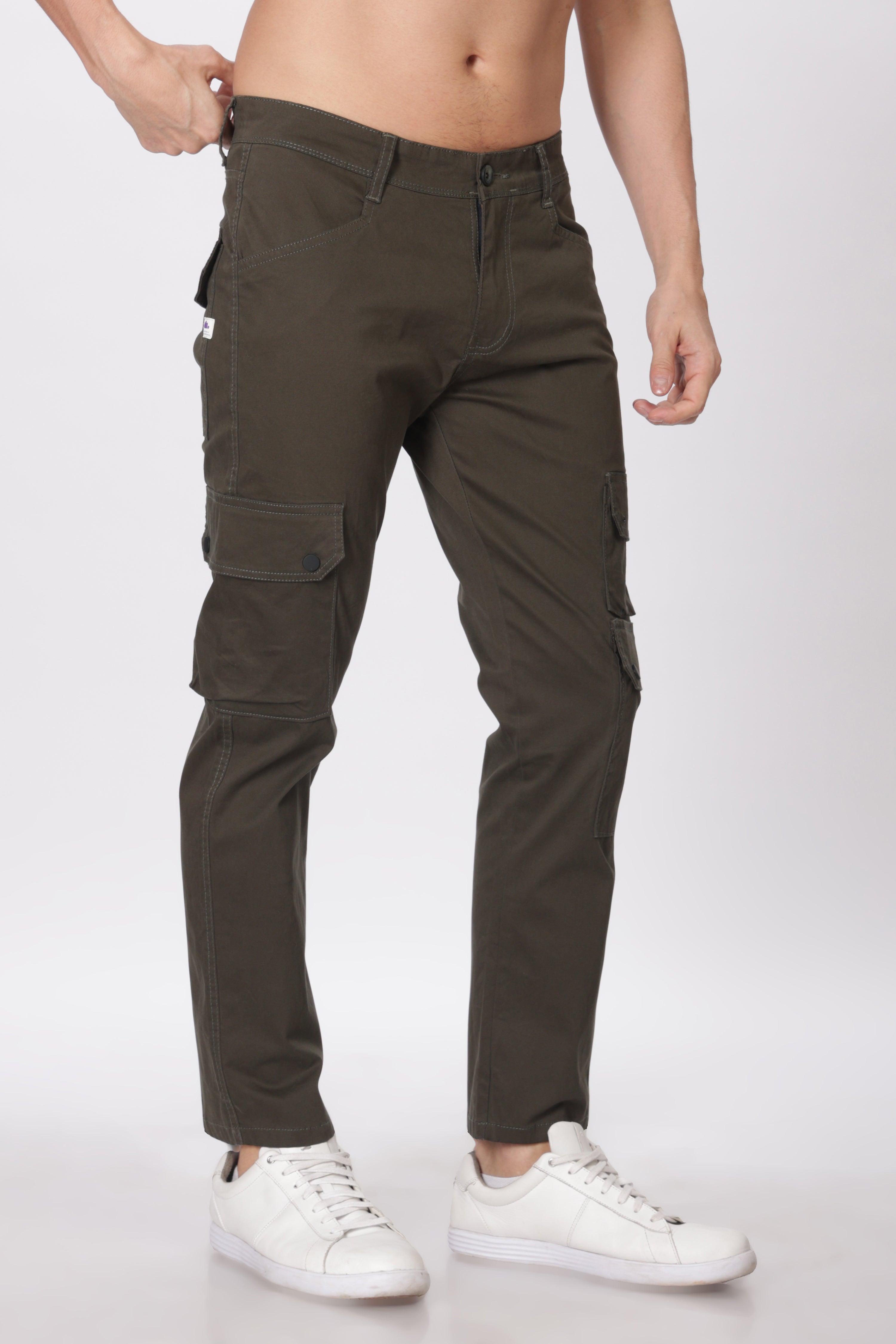 Pantalon cargo long en coton mélangé vert olive pour homme