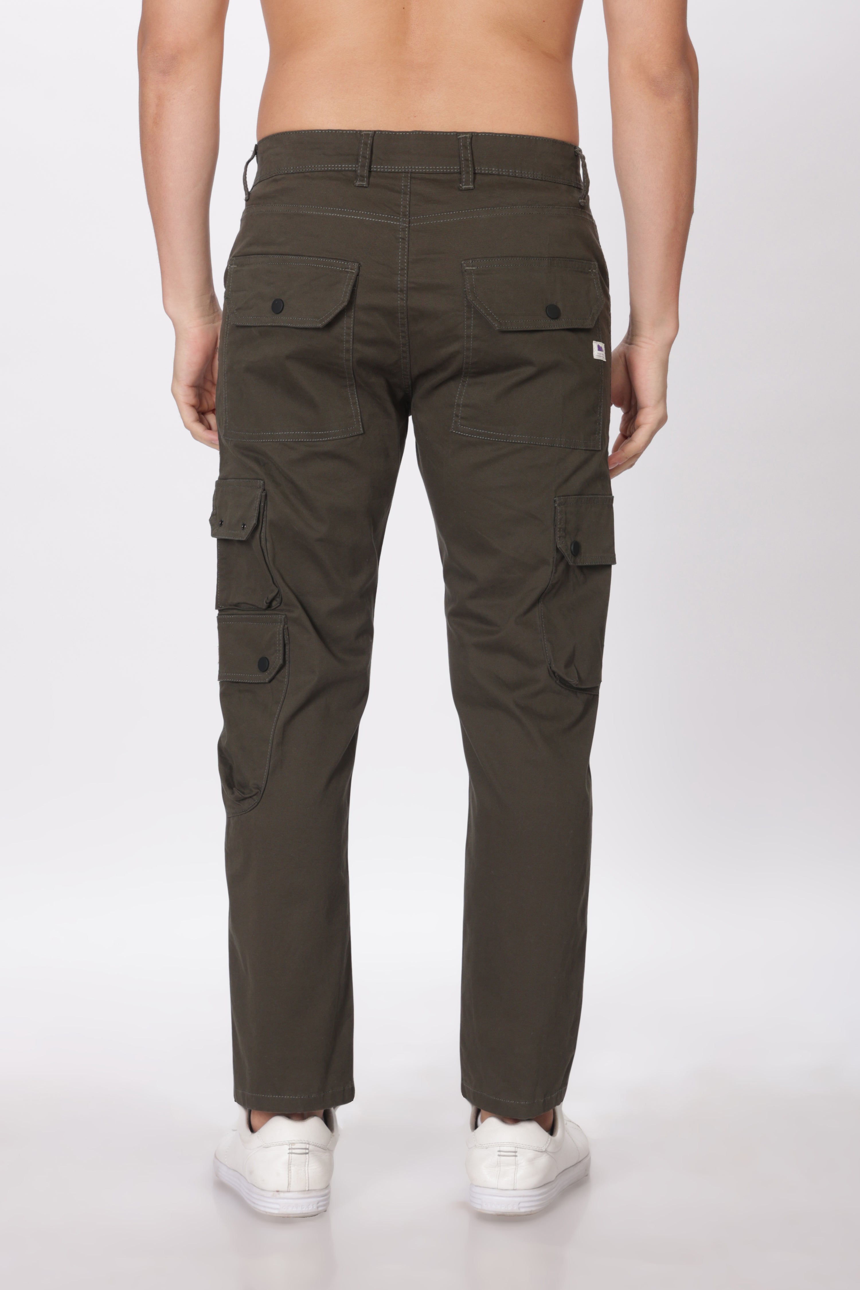 Pantalon cargo long en coton mélangé vert olive pour homme