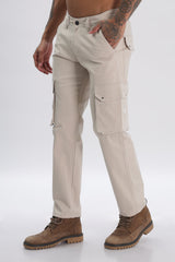 Pantalon cargo long en coton mélangé gris