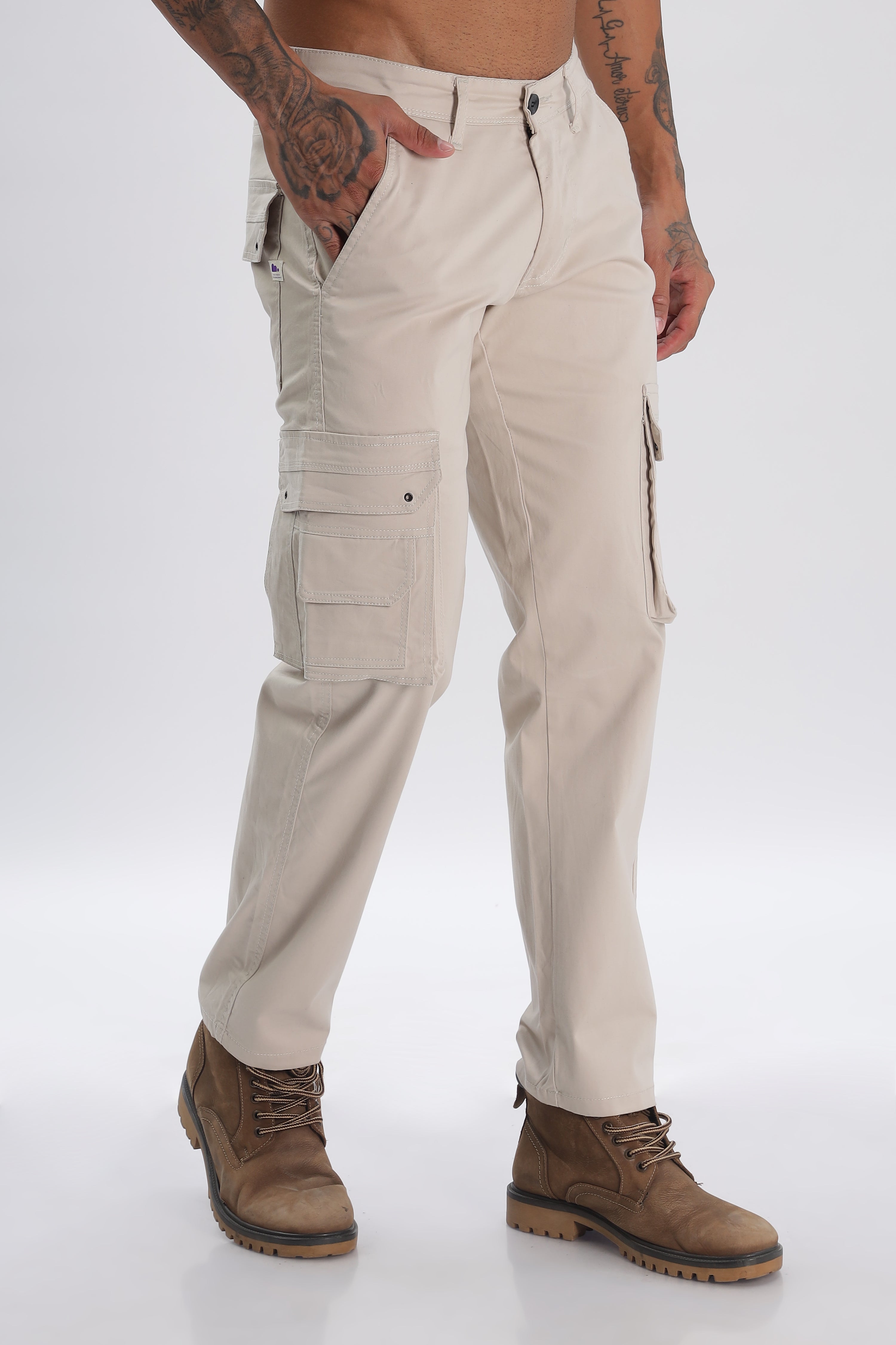 Pantalon cargo long en coton mélangé gris