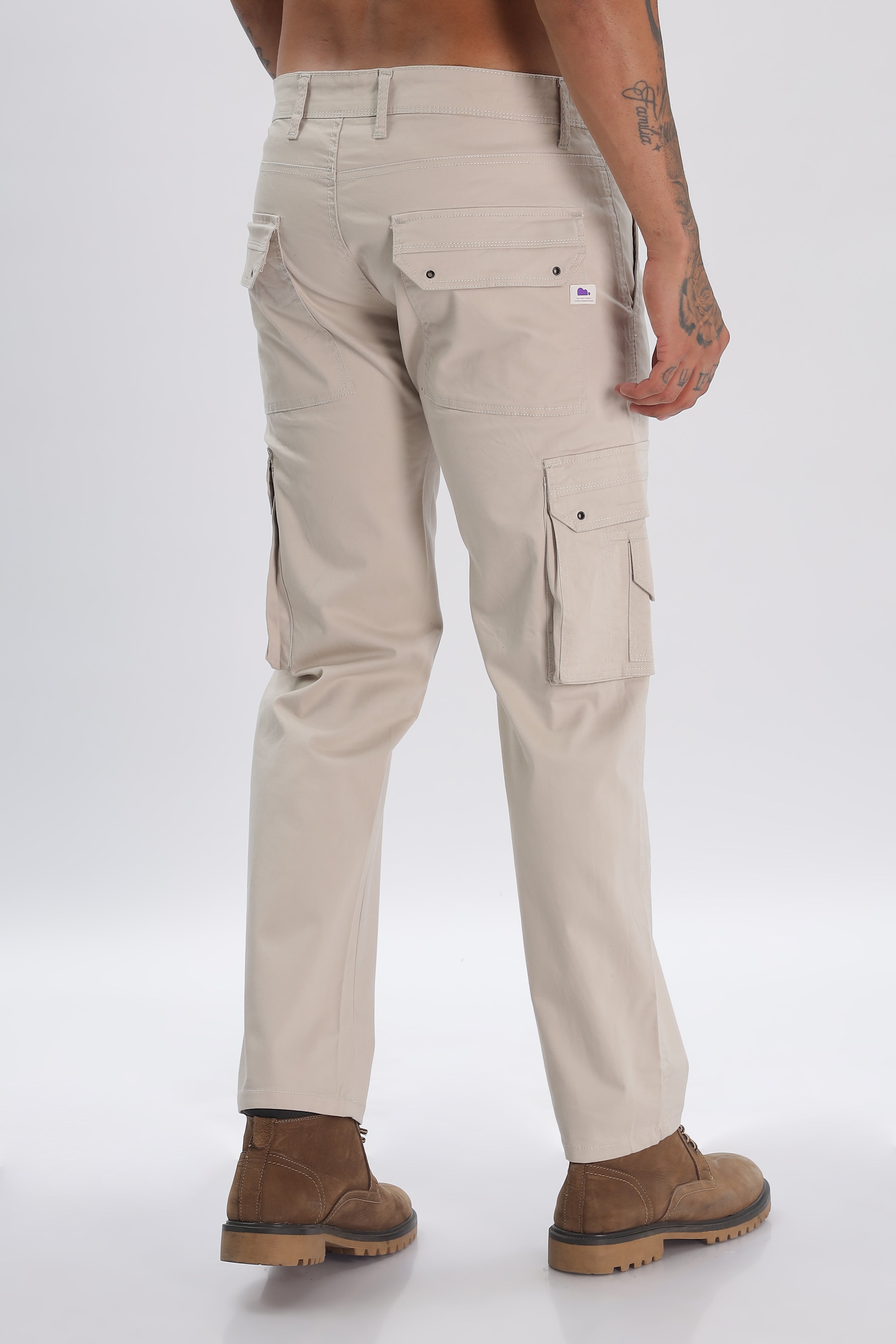 Pantalon cargo long en coton mélangé gris