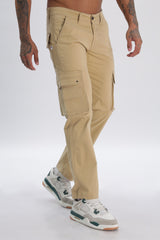 Beige Cotton Blend Full Length Cargo Pants