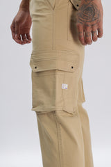 Beige Cotton Blend Full Length Cargo Pants