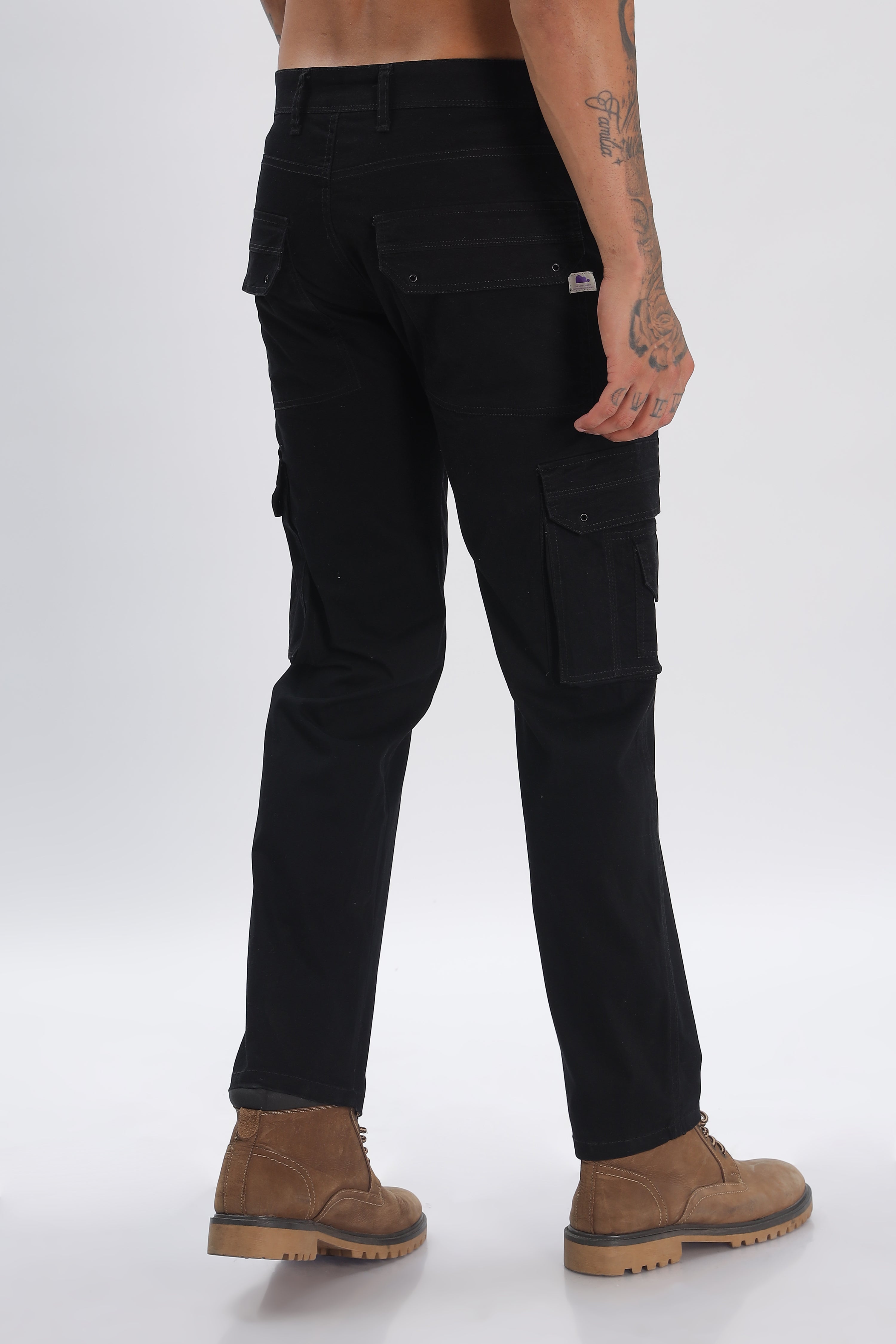 Pantalon cargo long en coton mélangé noir