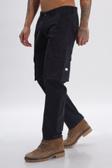 Pantalon cargo long en coton mélangé bleu marine