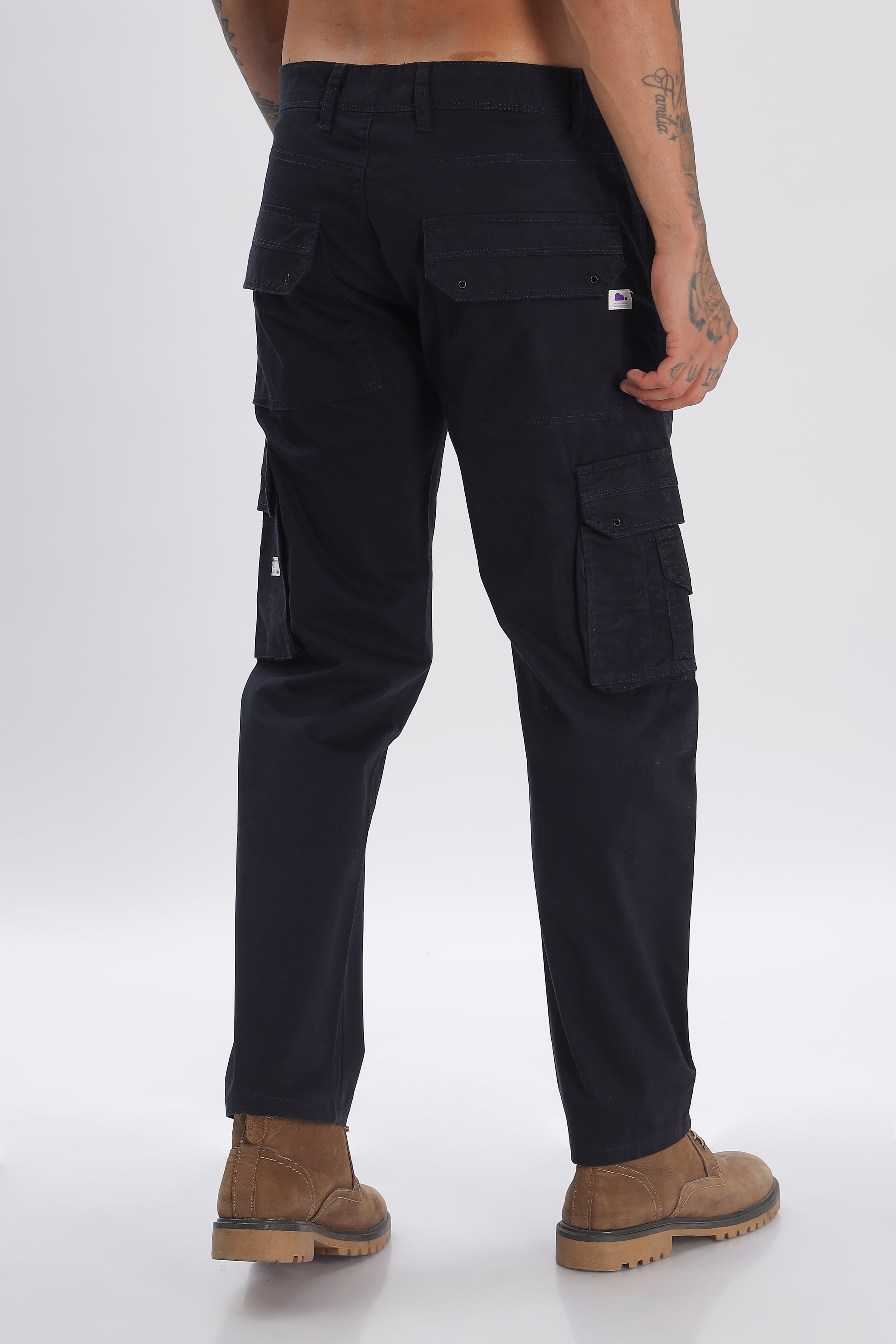 Pantalon cargo long en coton mélangé bleu marine