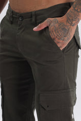 Pantalon cargo long en coton mélangé vert olive